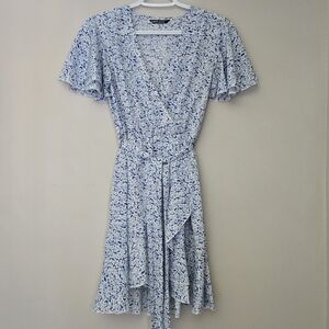 Light Blue Floral‎ Wrap Midi Dress